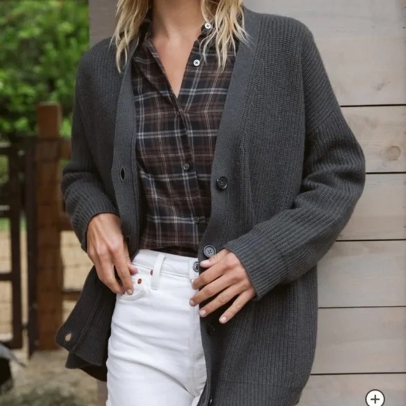 Jenni Kayne Cashmere Cocoon Oversized Cardigan in Carbon Charcoal Grey Size XL - Picture 3 of 11